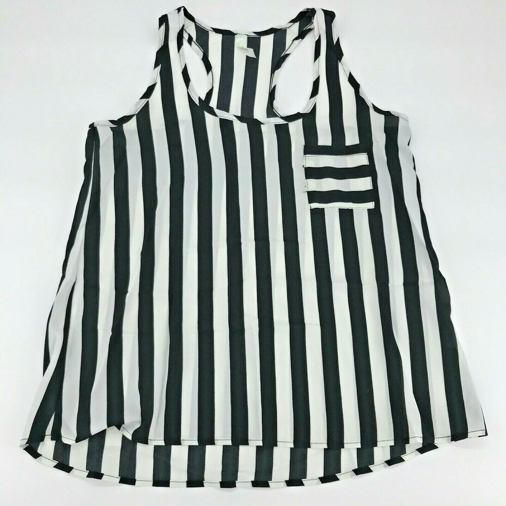 Emerald Womens Sleeveless Blouse Tank Striped Chest Pocket Lightweight Sz L